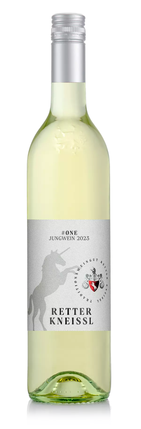 Weißweinflasche mit Einhorn Logo